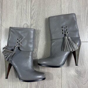 Coach Gray Leather Ankle Tassel Heeled Boots